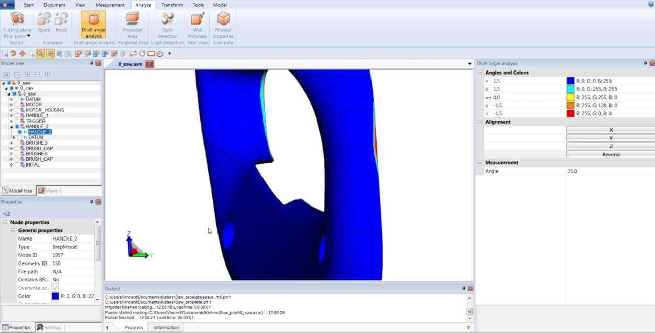 Analyse de dépouille et de surface projétée de modèle CAO avec 3DViewStation